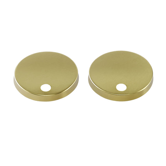 Toilet hardware accessories in brushed gold, round covers with center holes.