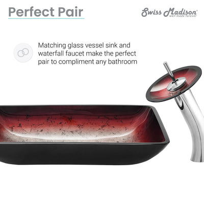 Cascade Rectangular Glass Vessel Sink with Faucet, Ember Red