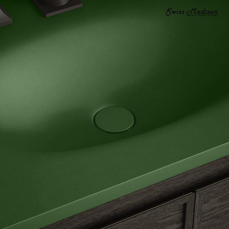 Lisse Concrete Bathroom Sink Non-Overflow Pop Up Drain in Matte Royal Green