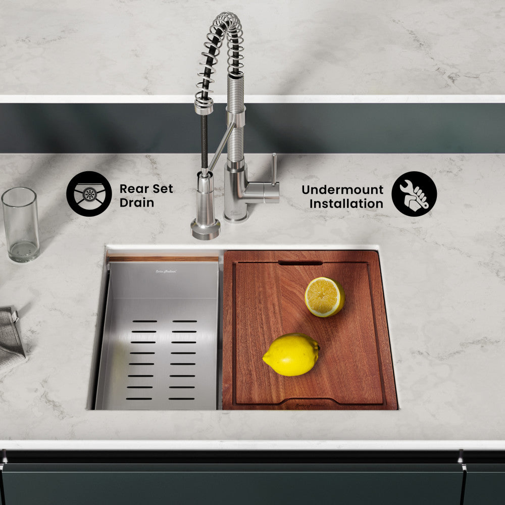 Rivage 22 x 19 Single Basin Undermount Kitchen Workstation Sink