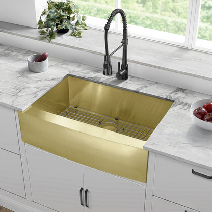 Rivage 30 x 21 Stainless Steel, Single Basin, Farmhouse Kitchen Sink with Apron in Gold