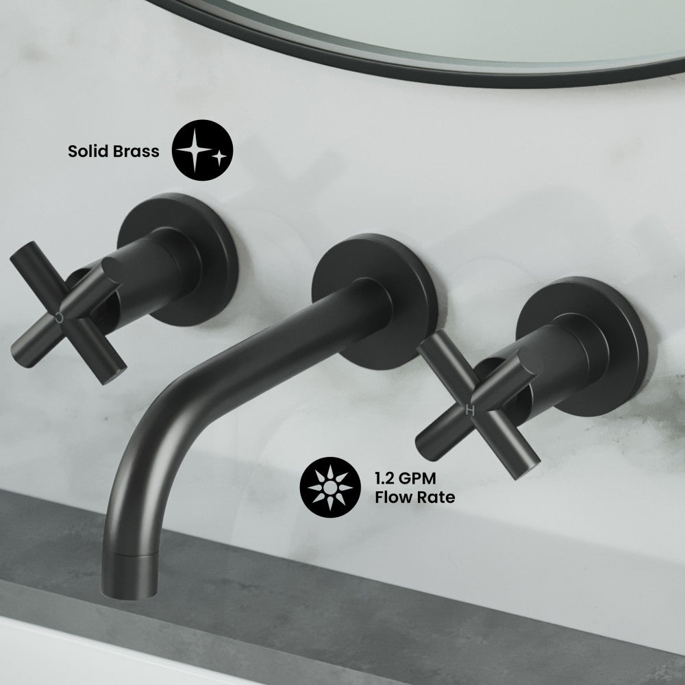 Ivy 8 in. Widespread Double Cross-Handle Wall Mount Bathroom Faucet in Matte Black