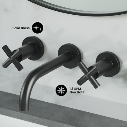 Ivy 8 in. Widespread Double Cross-Handle Wall Mount Bathroom Faucet in Matte Black