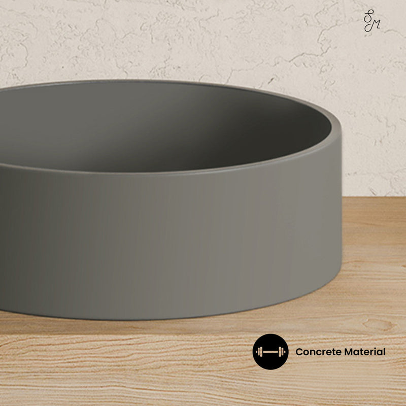 Lisse 15" Round Concrete Vessel Bathroom Sink in Dark Grey