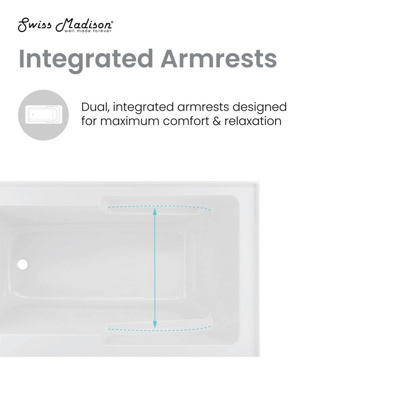 Voltaire 48" x 30" Left-Hand Drain Alcove Integrated Armrest Bathtub with Apron