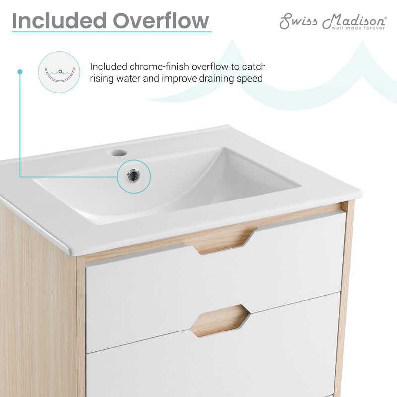 Brusque 24" Freestanding Bathroom Vanity in Natural Oak with Sink Top