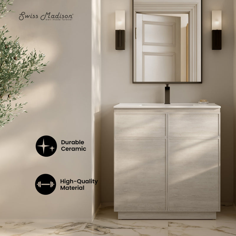 St. Tropez 36" Freestanding Bathroom Vanity in White Oak with Sink Top