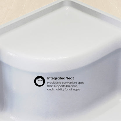 Aquatique 60" x 32" Single Threshold Shower Base With Right Hand Drain and Integral Left Hand Seat in White