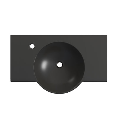 Chateau 30" Wall-Mounted Sink Center Basin with Left Side Faucet Mount in Matte Black