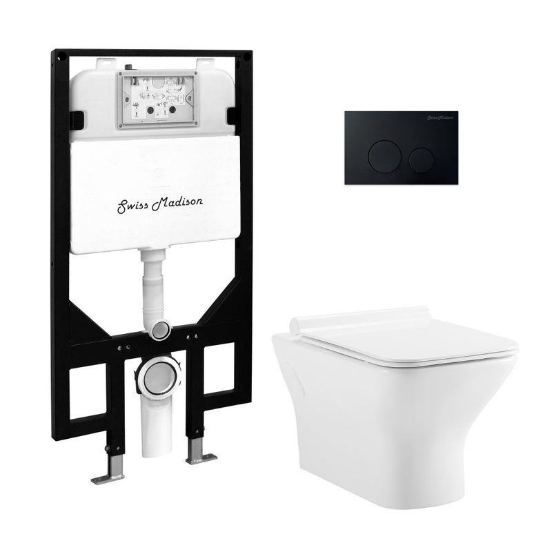 Carre Wall-Hung Toilet Bundle 0.8/1.6 GPF Dual Flush in Glossy White with Black Flush Plate