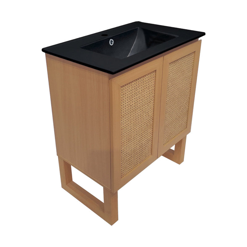 Arles 30 in. Natural Oak Bathroom Vanity With Black Ceramic Sink Top