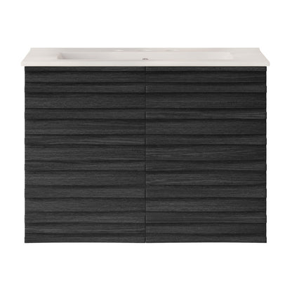 Cascade 30" Wall-Mounted Bathroom Vanity in Black Oak with 3-Hole Widespread Sink Top
