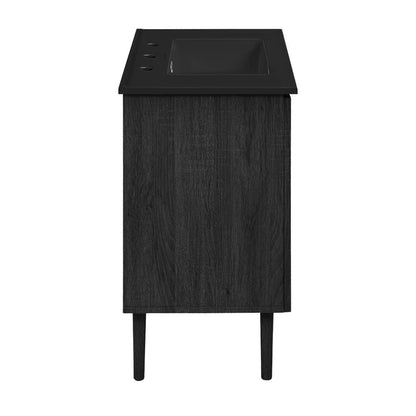 Bron 36" Freestanding Bathroom Vanity in Black Oak with Black 3-Hole Widespread Sink Top