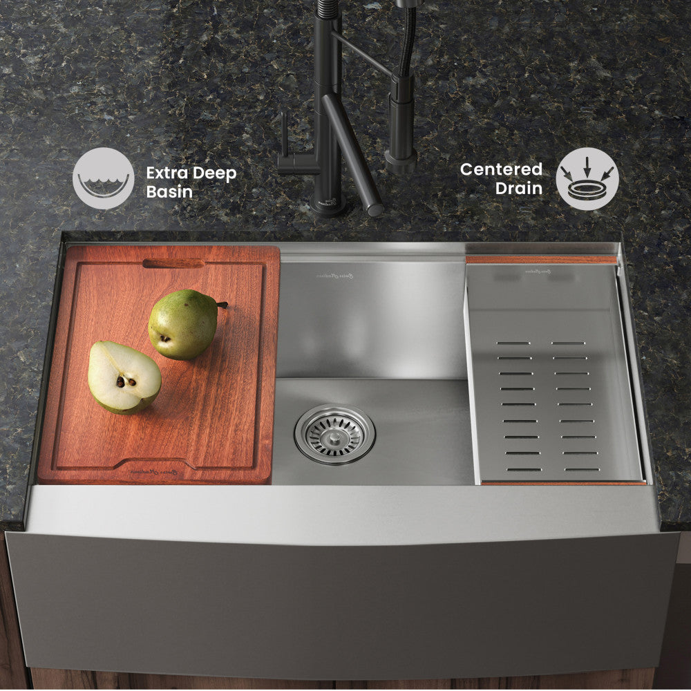 Rivage 30 x 22 Single Basin Apron Kitchen Workstation Sink