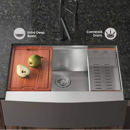 Rivage 30 x 22 Single Basin Apron Kitchen Workstation Sink
