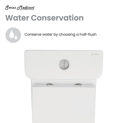 Elongated one-piece square toilet, dual-flush, white ceramic, top flush button, 10" rough-in.
