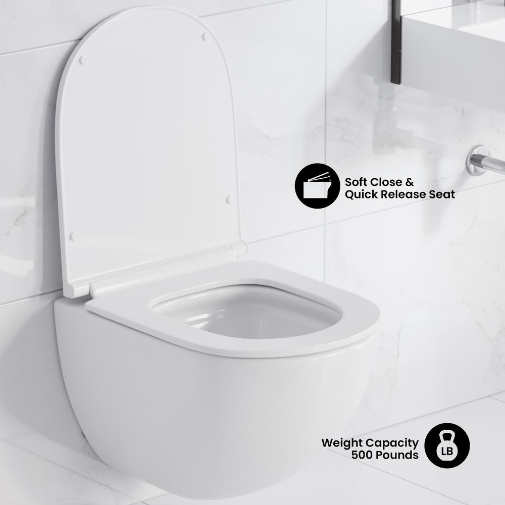 St. Tropez Wall-Hung Toilet Bundle 0.8/1.6 GPF Dual Flush in Glossy White with Brass Flush Plate