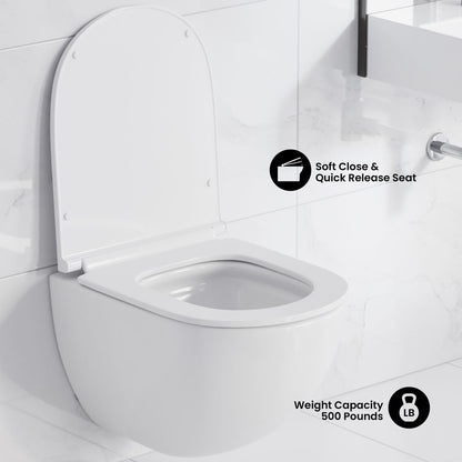 St. Tropez Wall-Hung Toilet Bundle 0.8/1.6 GPF Dual Flush in Glossy White with Brass Flush Plate