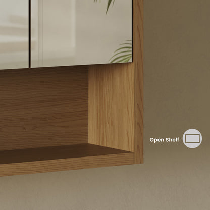 Delice 24 x 30 Rectangular Wall Mount Medicine Cabinet in Oak with Open Shelf