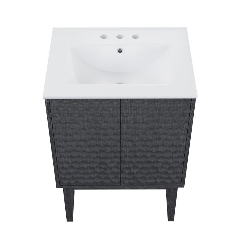 Bosse 24" Freestanding Bathroom Vanity in Black Oak with 3-Hole Centerset Sink Top