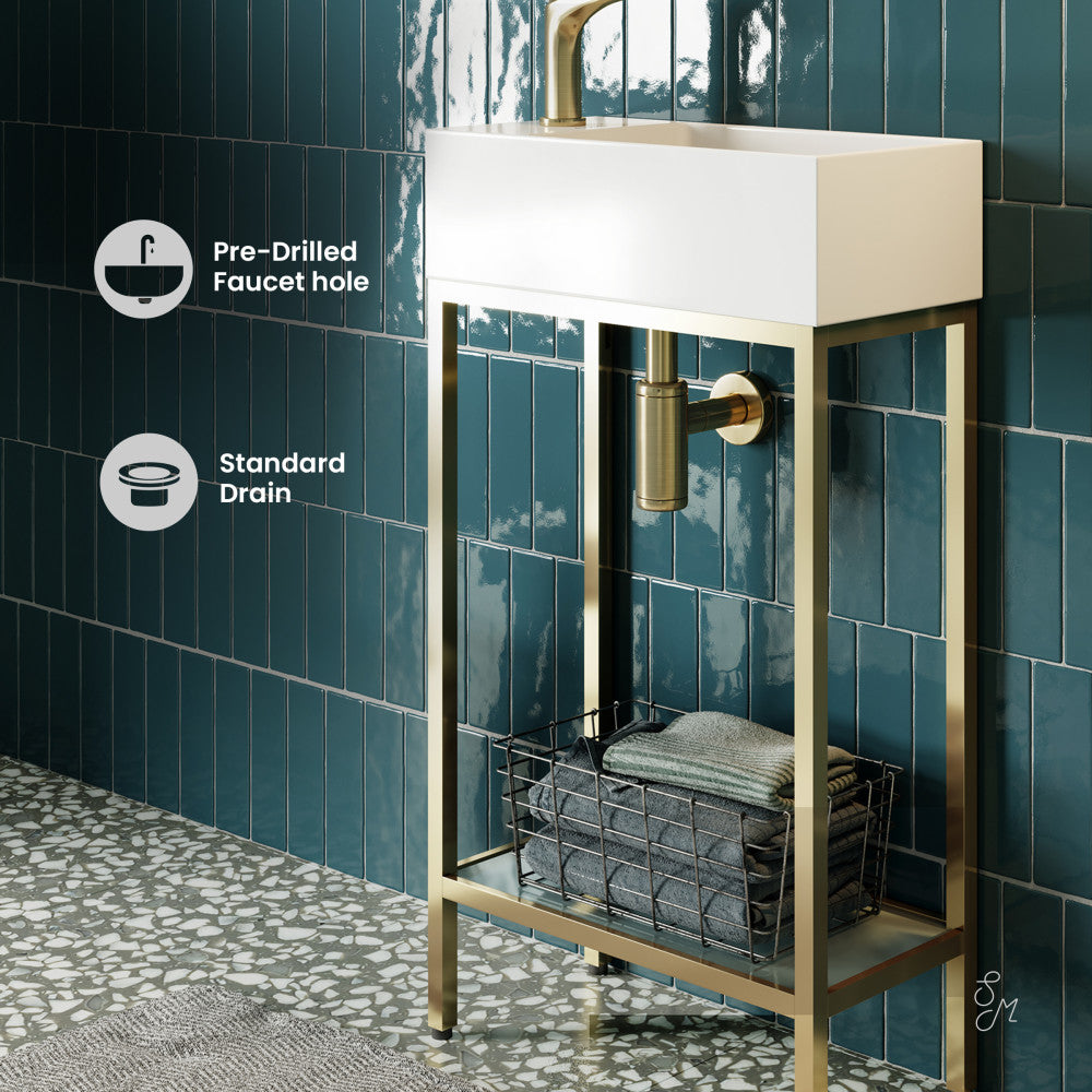 Pierre 19" Freestanding Bathroom Vanity with Open Shelf and Brushed Gold Metal Frame