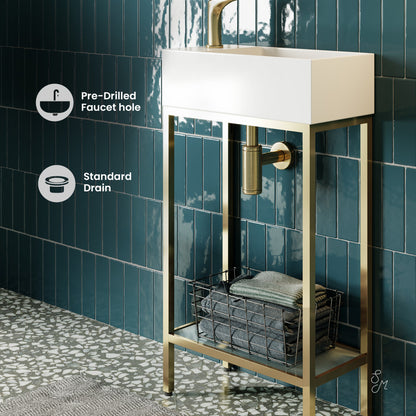 Pierre 19" Freestanding Bathroom Vanity with Open Shelf and Brushed Gold Metal Frame