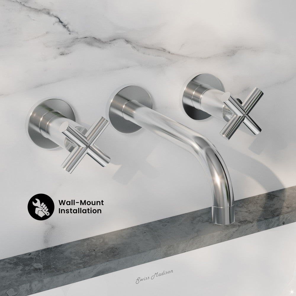 Ivy 8 in. Widespread Double Cross-Handle Wall Mount Bathroom Faucet in Polished Chrome