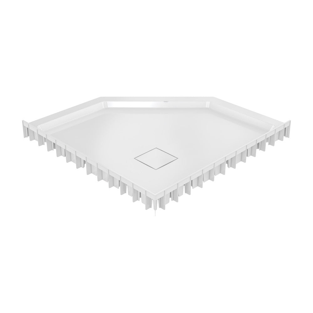 Marquette 38" x 38" Neo-Angle Double-Threshold Shower Pan Base with Center Drain in Glossy White
