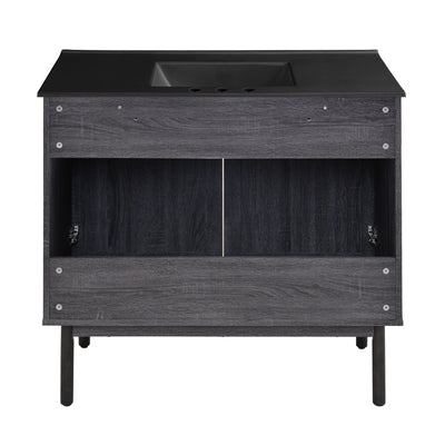 Classe 36" Freestanding Bathroom Vanity in Black Oak with Black 3-Hole Widespread Sink Top