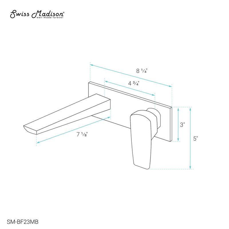 Monaco Single-Handle, Wall-Mount, Bathroom Faucet in Matte Black