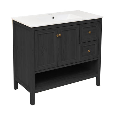 Château 36" Freestanding Bathroom Vanity in Black Oak with Sink Top