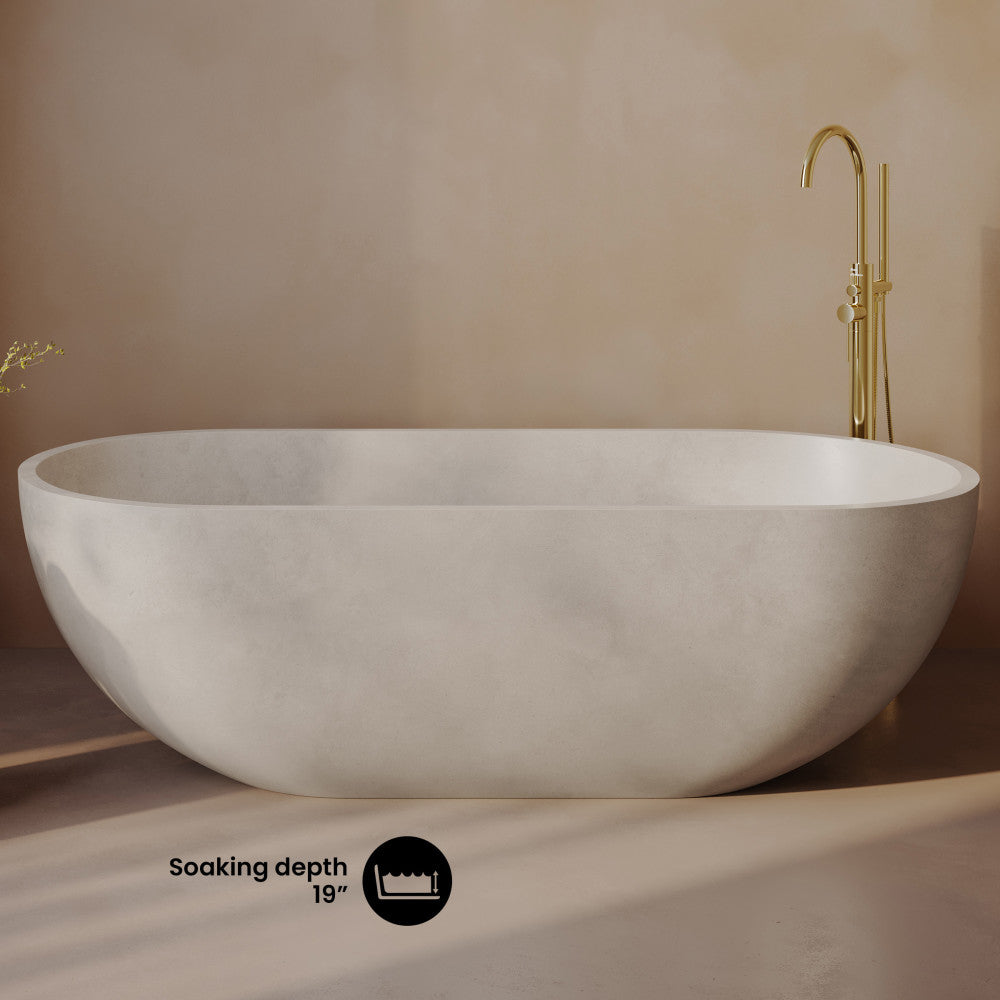 Claire 60" Freestanding Concrete Bathtub in Sand, Drain Included
