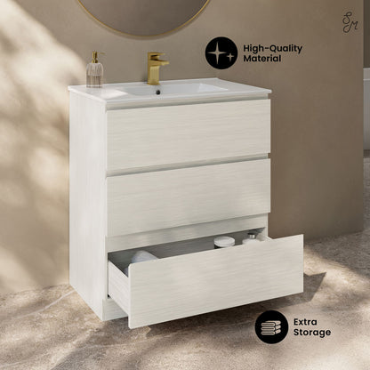 Liberte 30" Freestanding Bathroom Vanity in White Oak with Sink Top