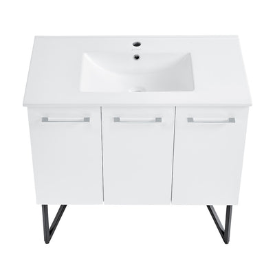 Annecy 36 Single, Glossy White, Two Doors, One Drawer, Bathroom Vanity