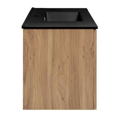 Classe 36 in. Brown Oak Wall Hung Bathroom Vanity With Black Ceramic Sink Top