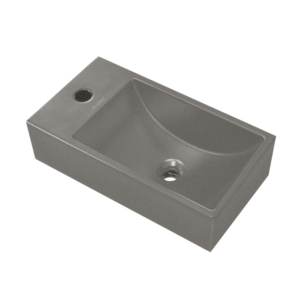 Lisse 16" Concrete Rectangle Wall-Mounted Sink with Left Side Faucet Mount in Matte Dark Gray