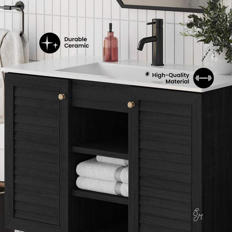 Bron 36" Freestanding Bathroom Vanity in Black Oak with Sink Top