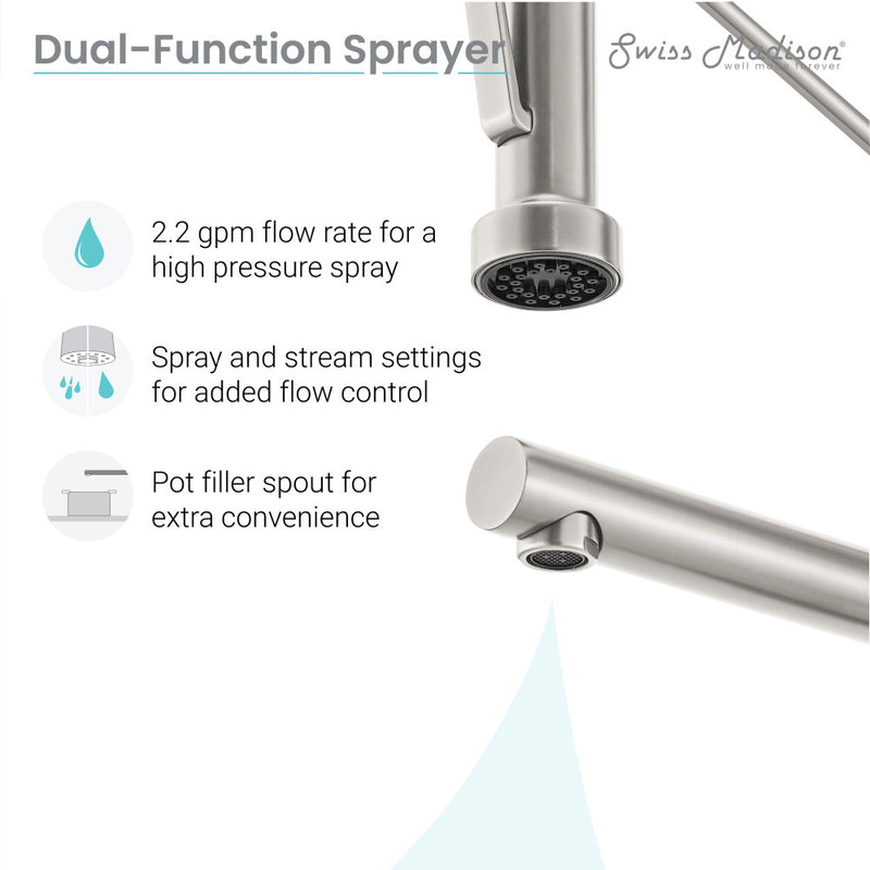 Nouvet Single Handle, Pull-Down Kitchen Faucet with Pot Filler in Brushed Nickel