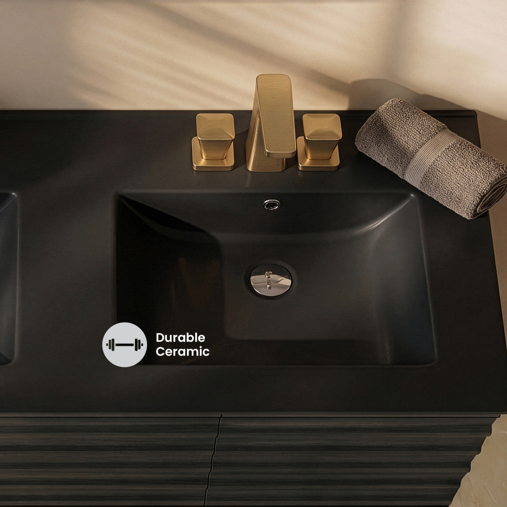 48" 3-Hole Centerset Double Basin Vanity Sink Top in Matte Black