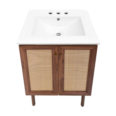 Classe 24 in. Brown Oak Bathroom Vanity With White, 3-Hole Ceramic Sink Top