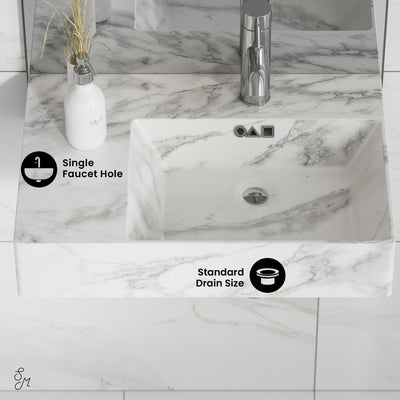 St. Tropez 24" Right Side Faucet Wall-Mount Bathroom Sink in White Marble