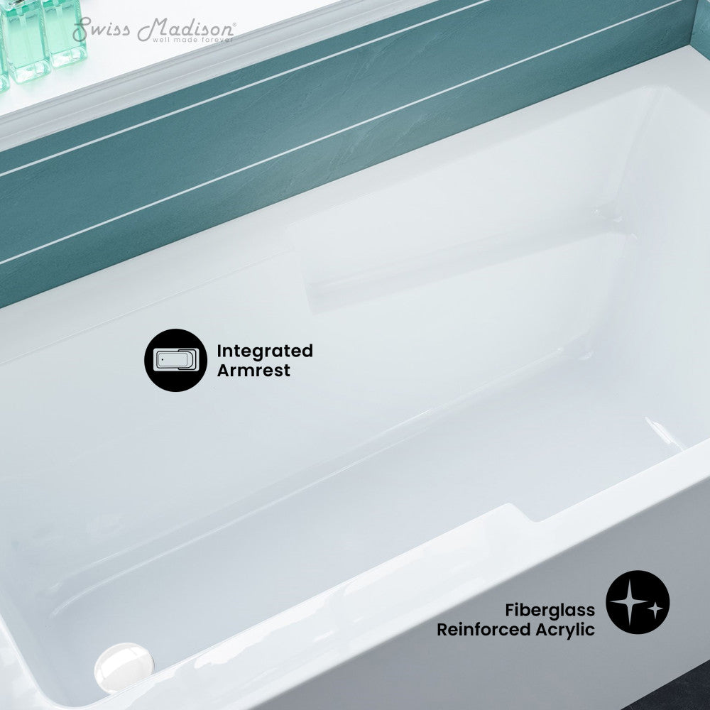 Voltaire 60 x 30 Skirted Left Drain Soaking Apron Bathtub in Glossy White with Integrated Overflow and Armrest, Drain Included