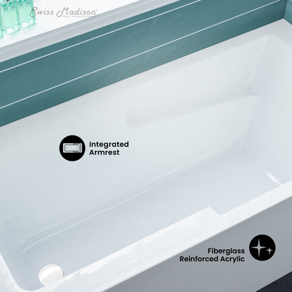 Voltaire 60 x 30 Skirted Left Drain Soaking Apron Bathtub in Glossy White with Integrated Overflow and Armrest, Drain Included