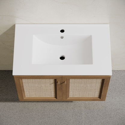 Classe 30" Wall-Mounted Bathroom Vanity in Brown Oak with Single Faucet Hole Vanity Top
