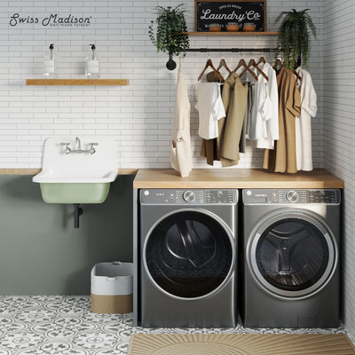 Loire 22" Cast Iron Rectangle Wall-Mounted Sink in Glossy Sage