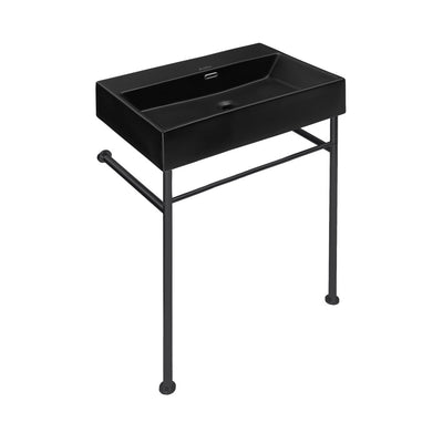 Claire 24" Rectangle Matte Black Zero Hole Console Sink with Matte Black Legs