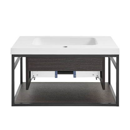 Claire 30" Wall-Mounted Bathroom Vanity in Black Oak with Sink Top