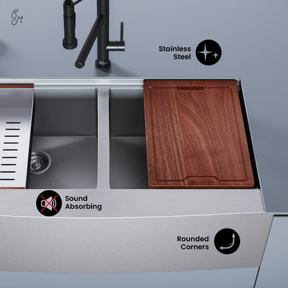 Rivage 36 x 22 Dual Basin Apron Kitchen Workstation Sink