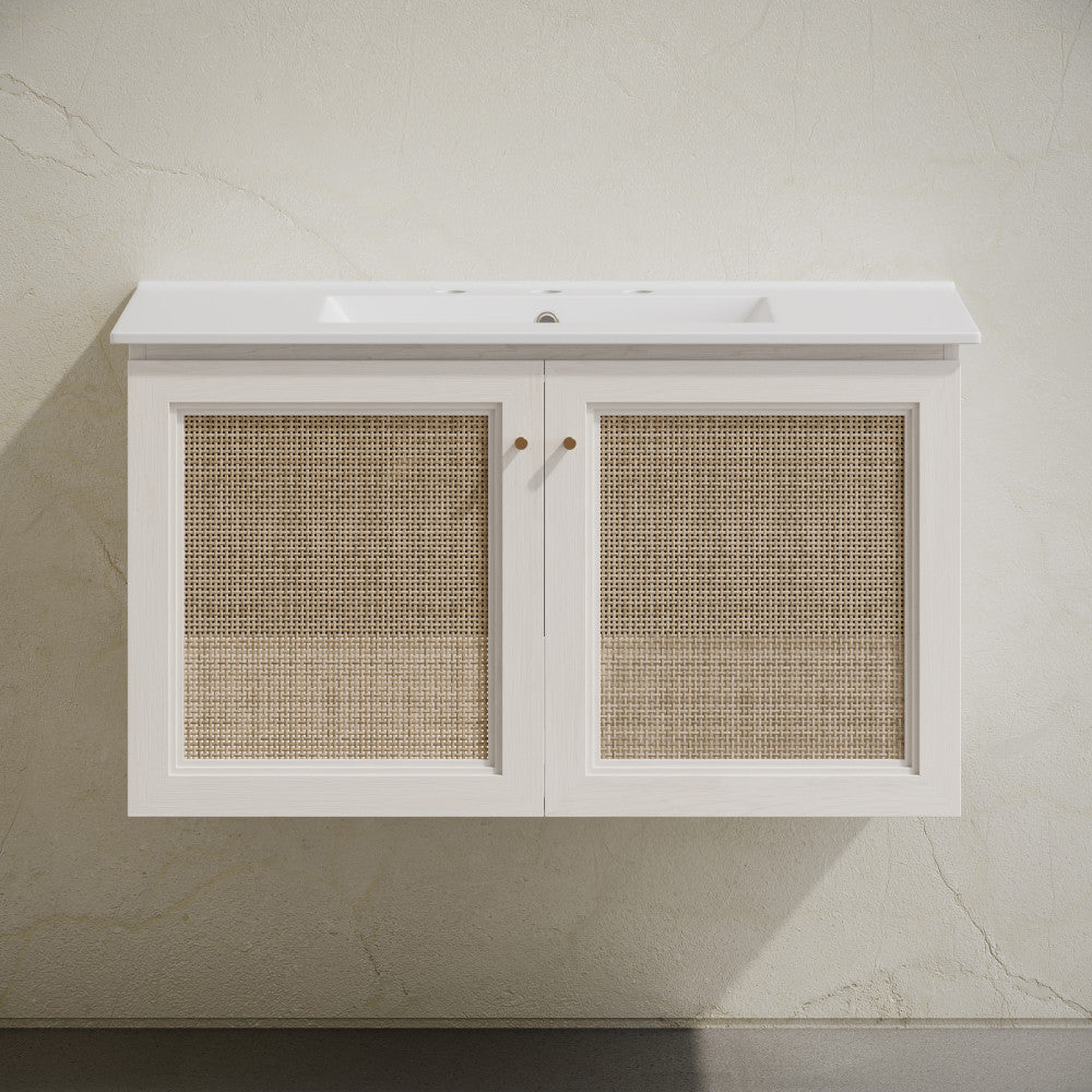Classe 36" Wall-Mounted Bathroom Vanity in White Oak with Widespread Faucet Holes Vanity Top