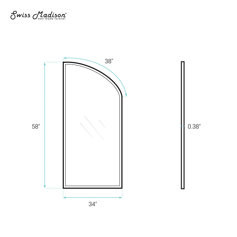 Demi 34 x 58 Framed Fixed 3/8 in. (10mm) Clear Tempered Glass Tub Door with Gold Brushed Frame